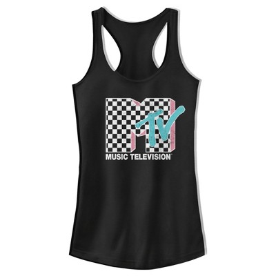 Juniors Womens Mtv Checkered Retro Logo Racerback Tank Top : Target