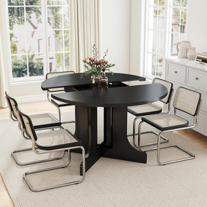 Zevemomo 43"-59" Expandable Dining Table, for 4-6, with Removable Leaf, Trestle X-Shaped Base & Metal Track for Dining Room, Living Room-Black - 1 of 4