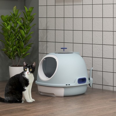 Tile Blue Covered Cat Litter Box with Lid and Scoop
