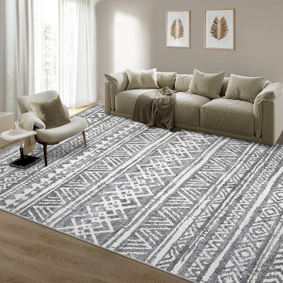 Washable Area Rug for Living Room Bedroom Guest Room Dining Room, Low Pile Soft Striped Carpet, Non-Slip Non Shedding Stain Resistant Foldable Mat