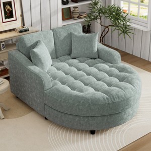 2 Seat Chenille Chaise Lounge,Oversized Round Tufted Cushion Sofa with Rolled Arms,Removable Pillows for Living Room-Cuddlewood - 1 of 4