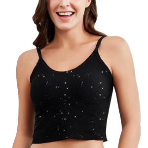 Falorda Women's Shelf Bra Camisole Tops Adjustable Spaghetti Strap Sequined Crop Top Sexy Slim-Fit Cami Double Lined Built in Bra for Party - 1 of 4