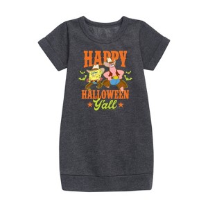 - SpongeBob SquarePants - Happy Halloween Y'all Graphic Short Sleeve Fleece Dress - 1 of 4