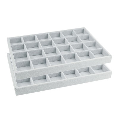 Unique Bargains Stackable Velvet Grey Jewelry Container Trays with Removable Dividers Set of 2