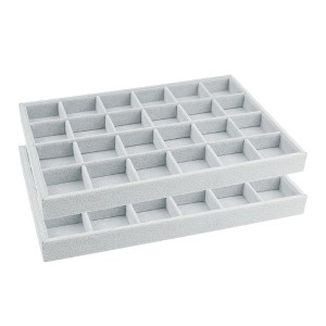 Unique Bargains Stackable Velvet Grey Jewelry Container Trays with Removable Dividers Set of 2 - 1 of 4