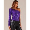 INSPIRE CHIC Women's Sparkly Sequin One-Shoulder Puff Long Sleeve Shimmer Tops - 4 of 4