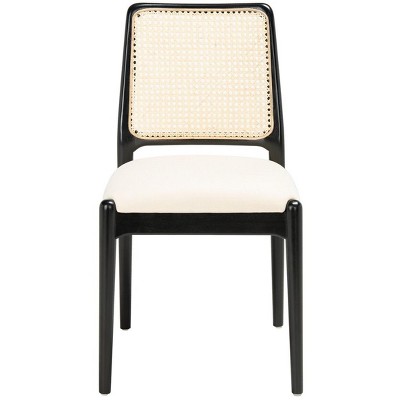 Black and White Upholstered Cane Back Side Chairs, Set of 2