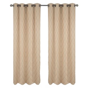 RT Designer Collection Gable Embroidered Blackout Luxurious Decorative Grommet Curtain Panel Beige - 1 of 4