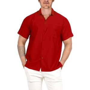LA LEELA Men's Short Sleeve Button Down Solid Casual Camp Vacation Shirts Business Beach Collared Shirt Summer Work Shirts with Pocket - 1 of 4
