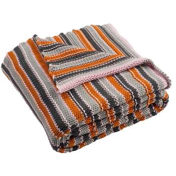 Candy Stripe Knit Throw Blanket - Light Grey/Dark Grey/Orange/Pink - 50" x 60" - Safavieh.
