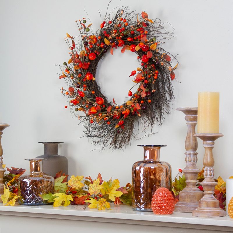 Northlight Leaves and Berries Artificial Fall Harvest Twig Wreath - 24 inch, Unlit, 2 of 6