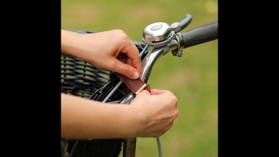 White Wicker Front Cargo Bike Basket with Faux Leather Straps