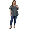 Women's Plus Size Floral V Neck Ruffle Sleeve Summer Casual Blouses - Agnes Orinda - 3 of 4