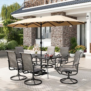 Captiva Designs 8pc Patio Dining Set with Rectangular steel table & Padded Sling Swivel Chairs & Market Umbrella - 1 of 4