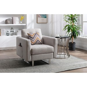 CAVINAS Linen Accent Chair with Tufted Cushions and Metal Legs,Modern Upholstered Living Room Chairs,Reading Chairs for Living Room,Beige - 1 of 4