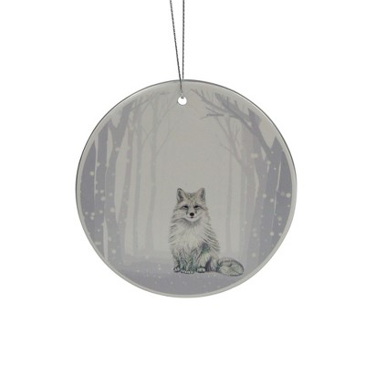 Northlight 4" White and Silver Arctic Fox Porcelain Disc Christmas Ornament