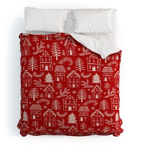 Pimlada Phuapradit Christmas village Red Comforter + Pillow Sham(s) - Deny Designs - 1 of 3
