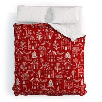 Pimlada Phuapradit Christmas village Red Comforter + Pillow Sham(s) - Deny Designs
