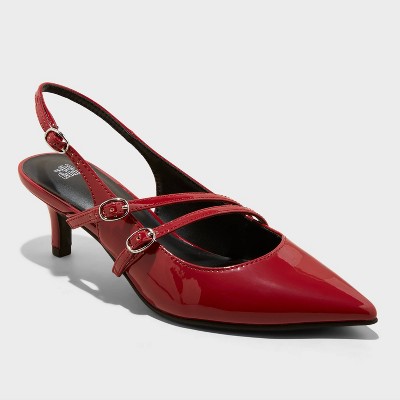 Women s Sasha Buckle Slingback Kitten Heels with Memory Foam Insole Wild Fable Red 8