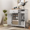 Tangkula Bathroom Storage Cabinet Floor Cabinet w/ 1 Slide-Out Drawer 2 Doors & 3 Open Shelves 1 Adjustable Shelf - 2 of 4