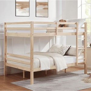 MAYEERTY Full over Full Bunk Bed with Ladder, Wooden Bed Frame with High Guardrail and Ladder for Kids, No Box Spring Needed, Natural - 1 of 4
