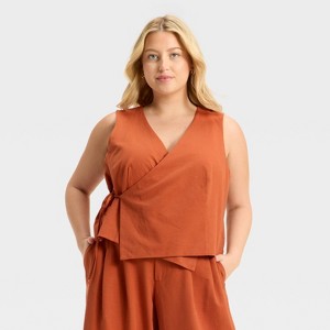 Women's Linen Wrap Vest - Future Collective - 1 of 3