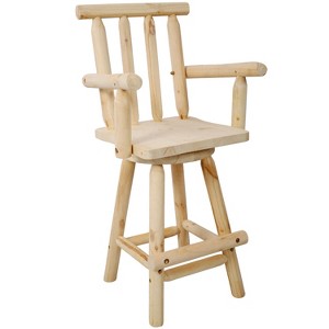 PDTEND Rustic Fir Wood ConstructionBar Stool with Footrest and Wide Armrest, Tall Bistro Chair in Light brown - 1 of 4