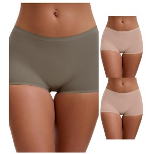 INSPIRE CHIC Women's High Waist Seamless Boyshorts Elastic Waistband Ice Silk Breathable Shorts 3 Packs - 1 of 4