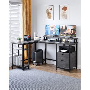 L Shaped Gaming Desk with Adjustable Storage Shelf and MuItipIe FiIe Drawers, Reversible Gaming Desk Power Outlets and 2 Monitor Stands - 1 of 4