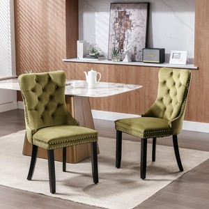 Set of 2 Modern Velvet Tufted Upholstered Dining Chairs with Wooden Legs and Nailhead Trim - ModernLuxe - 1 of 4