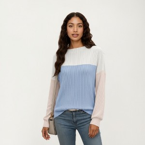 Anna-Kaci Women's Long Sleeve Colorblock Pullover Top with Crew Neck and Relaxed Fit - 1 of 4