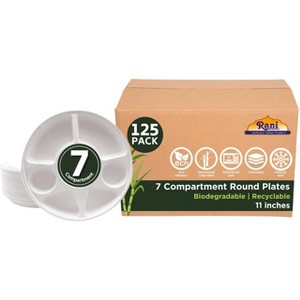 7 Compartment Round Biodegradable Divided Plates - Pack of 125 - Rani Brand Authentic Indian Products - 1 of 4