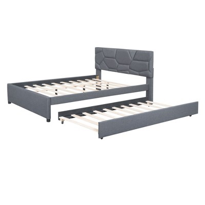 NicBex Queen Size Upholstered Platform Bed with Twin XL Size Trundle for Adults/Boys/Girls