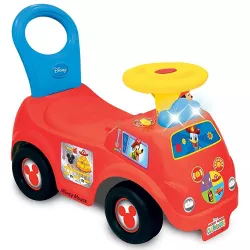 Kiddieland KDL- 050815 Light n' Sound Mickey Mouse Activity Fire Engine Kid Toy Car with Sticker Decal and Interactive Buttons for Ages 1-3 Years, Red