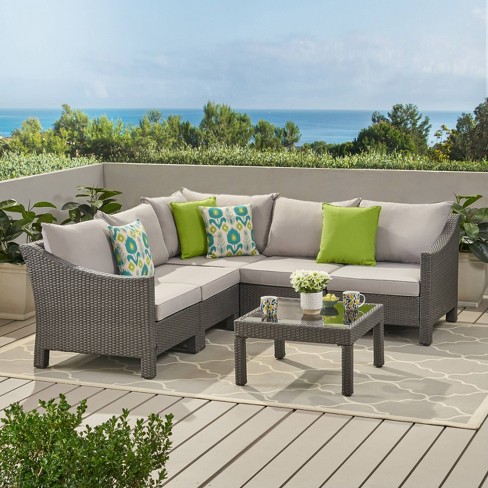 Antibes 6pc Wicker V Shaped Sectional, Patio V Shaped Sectional Sofa Cover