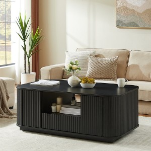 46.5" Fluted Coffee Table with Storage for Living Room,Modern Oval Center Table with 2 Drawers and 2 Compartments - 1 of 4