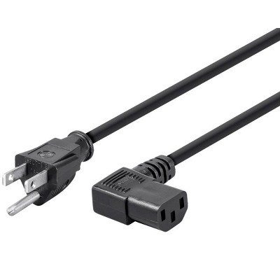 Monoprice Right Angle Power Cord - 2 Feet - Black, NEMA 5-15P to Right Angle IEC 60320 C13 14AWG Works With Most PCs, Monitors, Scanners, and Printers