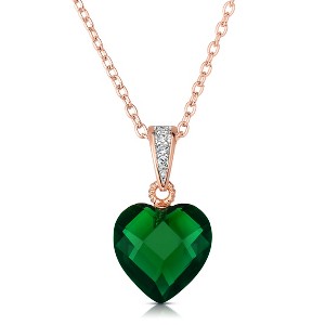 Guili Sterling Silver Rose Plated Green CZ Heart-shape Necklace in White, Green, Red, or Blue, Sweet & Romantic for a Fresh, Vibrant Look. - 1 of 3
