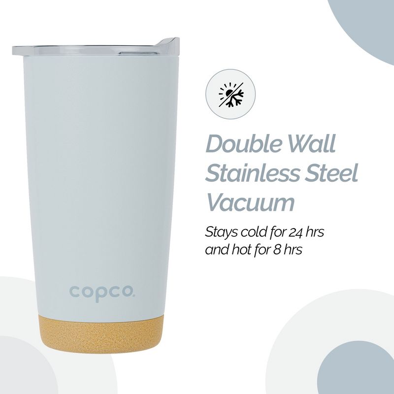 Copco Travel Tumbler with Cork Bottom, 20 oz. Double Wall Insulated Stainless Steel Coffee Mug, Leak-Proof BPA Free Lid, 3 of 8