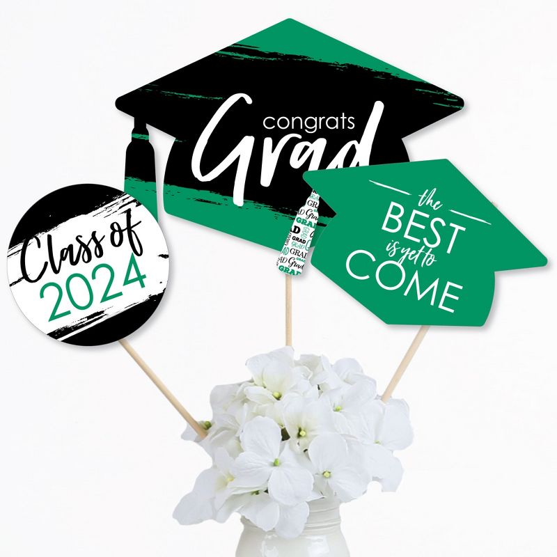 Big Dot of Happiness Green Grad - Best is Yet to Come - 2024 Green Graduation Party Centerpiece Sticks - Table Toppers - Set of 15, 3 of 9