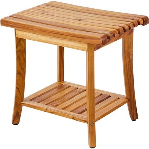 VEVOR Teak Shower Bench, 20 x 14.3 x 17.9 in, Waterproof Wood Shower Stool with Storage Shelf, 400 lbs Maximum Load Capacity, Natural Teak - 1 of 4