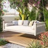 VisioGear Patio Twin Size Garden Swing Bed, Wood Porch Swing with Ropes for Backyard, White, 79.1"*41.3"*21.1" - 4 of 4