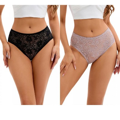 INSPIRE CHIC 2 Pcs Women's Breathable Briefs Regular & Plus Size Hipster Panties Mid-Waisted Underware
