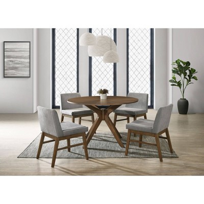 Walnut Round Mid-Century Modern Dining Table with Tapered Legs