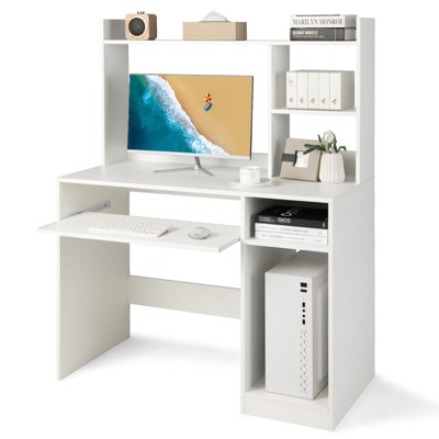 Tangkula Computer Desk Hutch Home Office Study Writing Table w/ Bookshelf Keyboard Tray