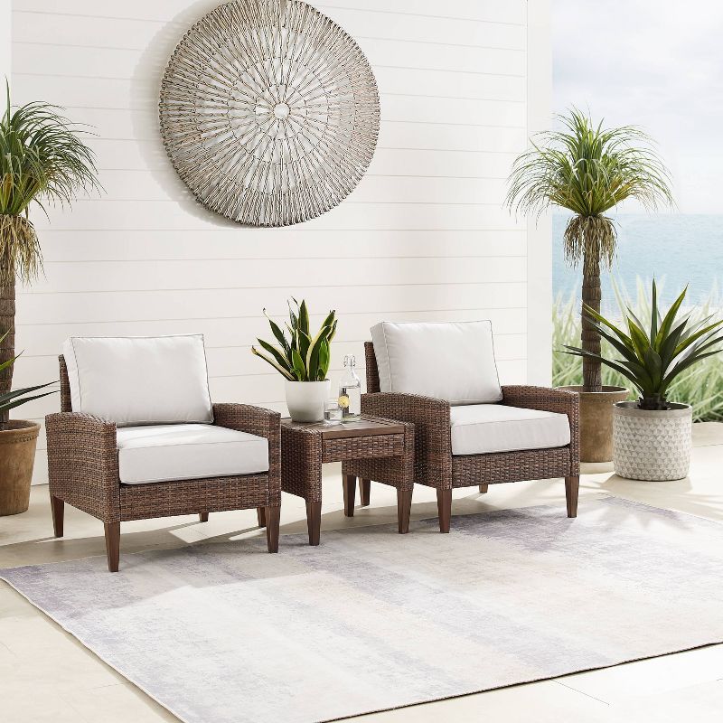 Capella 3pc Outdoor Wicker Conversation Set with Side Table &#38; Arm Chairs - Cream/Brown - Crosley, 3 of 15