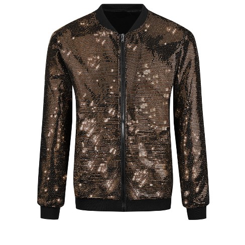 Lars Amadeus Men's Zip Up Long Sleeves Disco Sparkle Sequin Bomber Jacket - image 1 of 4