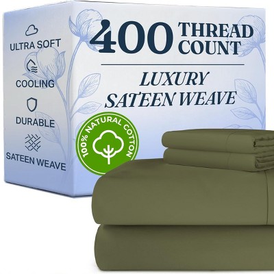 100% Cotton 400 Thread Count 4 Piece Sheet Set - Soft & Cozy Sateen Bed Sheets - CGK Linens