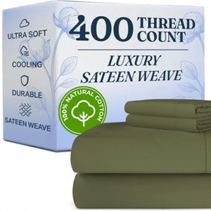 100% Cotton 400 Thread Count 4 Piece Sheet Set - Soft & Cozy Sateen Bed Sheets - CGK Linens - 1 of 4