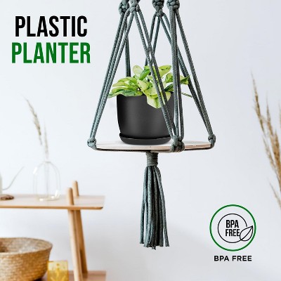 Black Stackable Plastic Plant Pots with Drainage - Set of 5